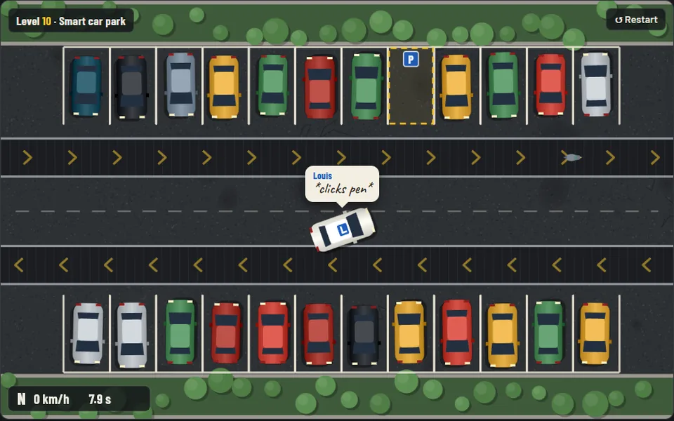 Weird Parking Simulator: a car park with moving walkways
