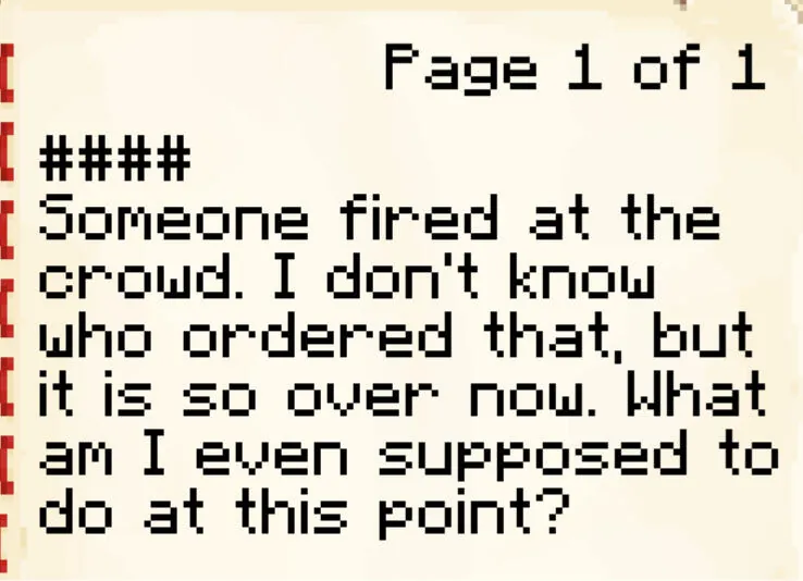 A book found in a structure: someone fired at the crowd, I don't know who ordered that