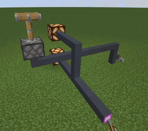 A lever and a repeater on piped redstone conduits